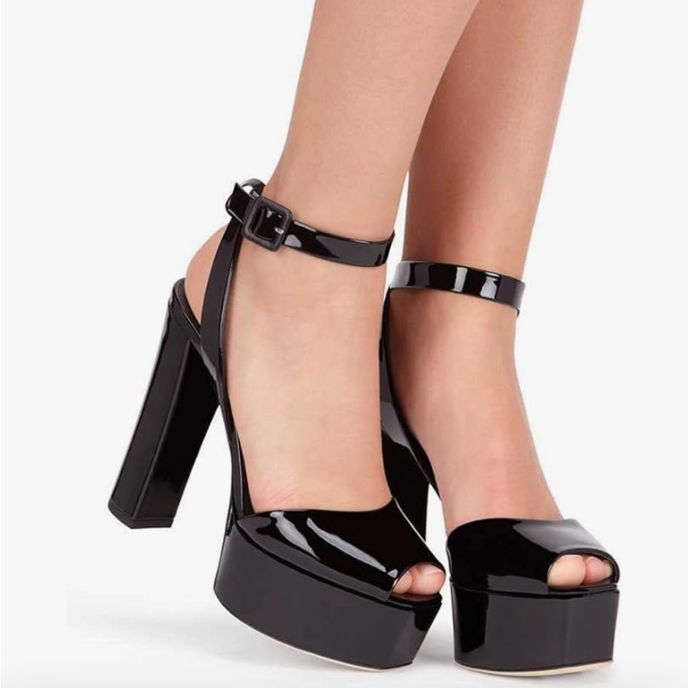 TarfiC High Heels Chunky Block Platform Heels for Women Buckle PU Sexy Open Toe